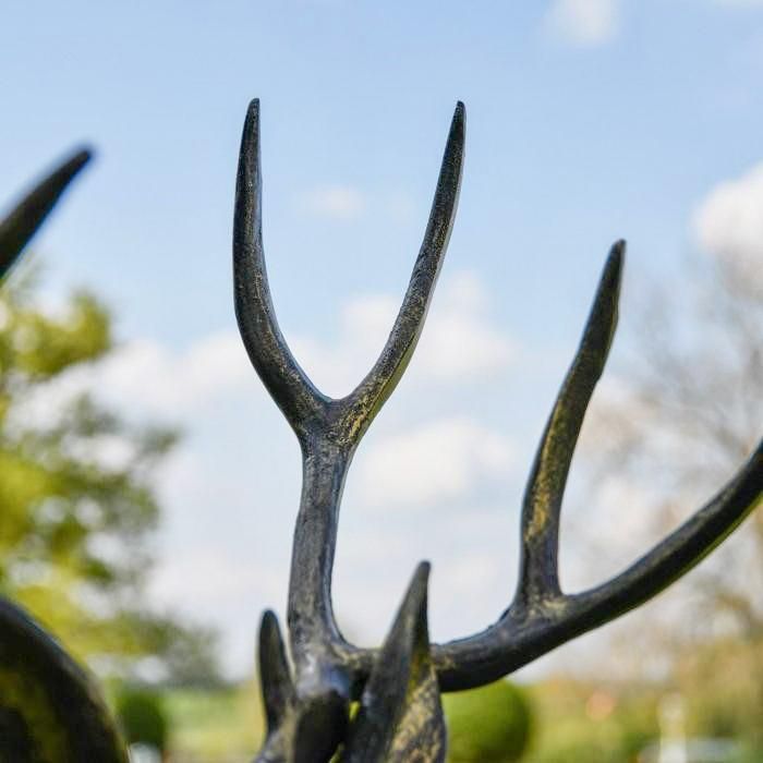 Antlers on the Top of the Brushed Gold Standing Deer Sculpture