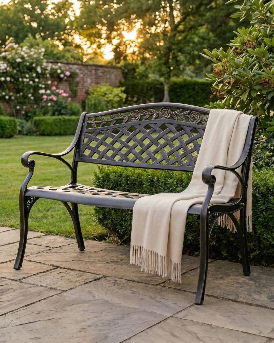 Brushed Gold "Thorpe" Two Seater Garden Bench ai illustration