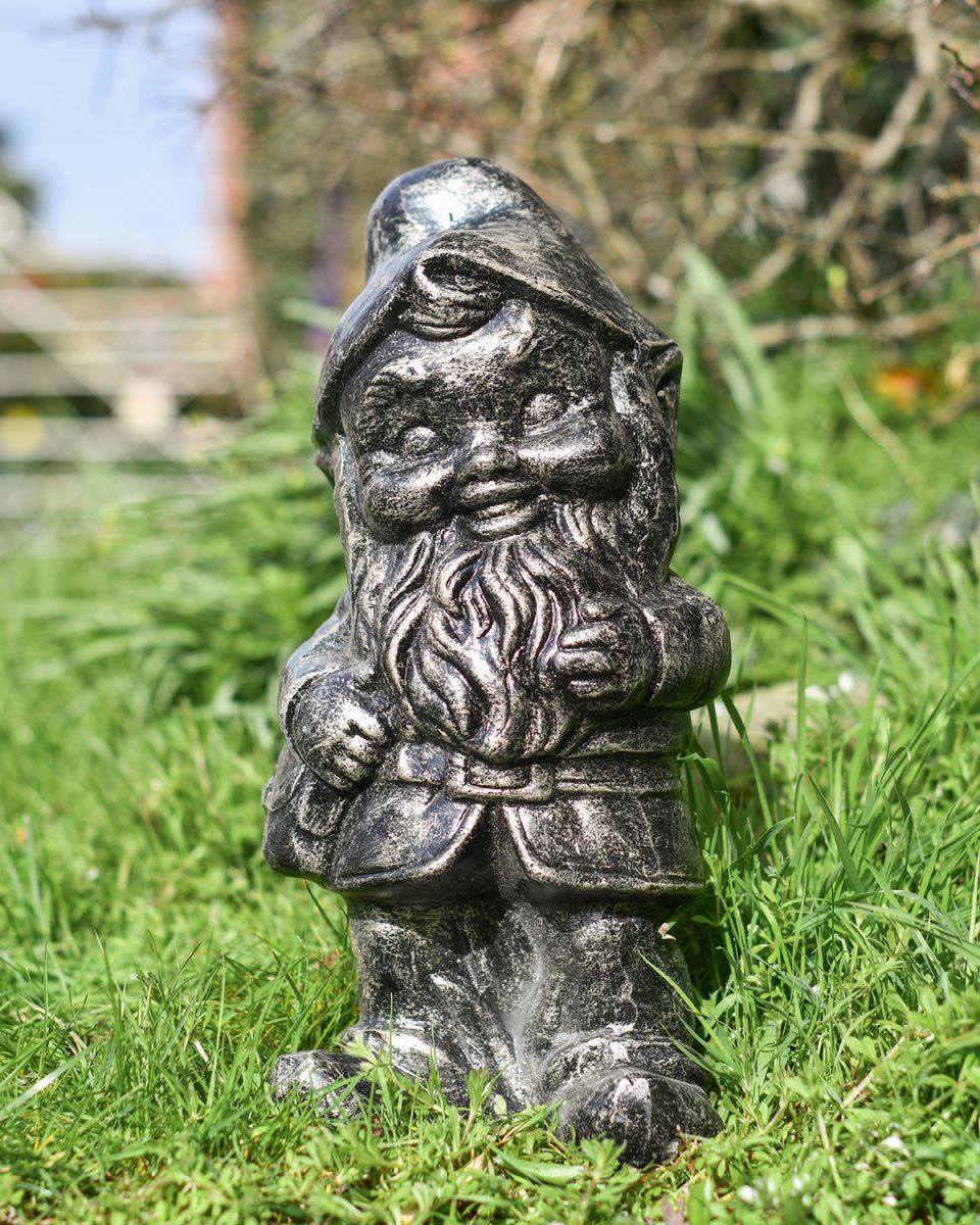Aluminium Garden Gnome Sculpture in a Brushed Silver Finish