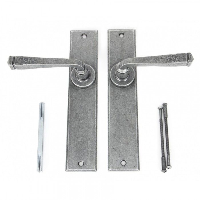 Large Pewter LEver Handles With Fixings And Spindles