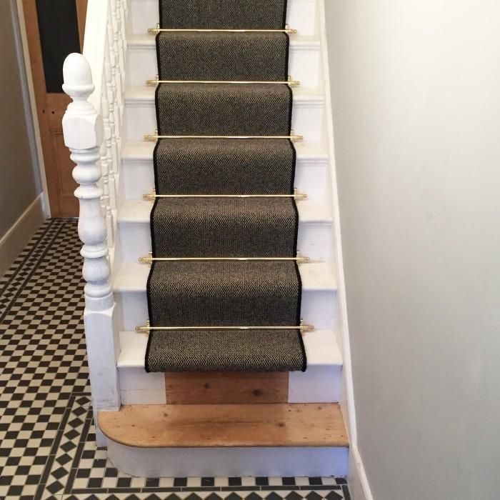 Cambridge Polished Brass Stair Rods in Situ on a Stair Case Cambridge Polished Brass Stair Rods in Situ on a Stair Case