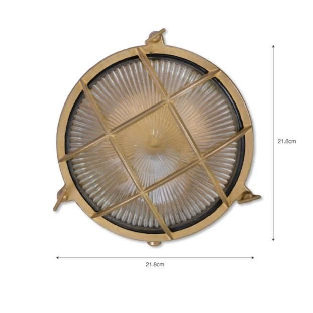Natural Brass Round Bulkhead Wall Light Measurements