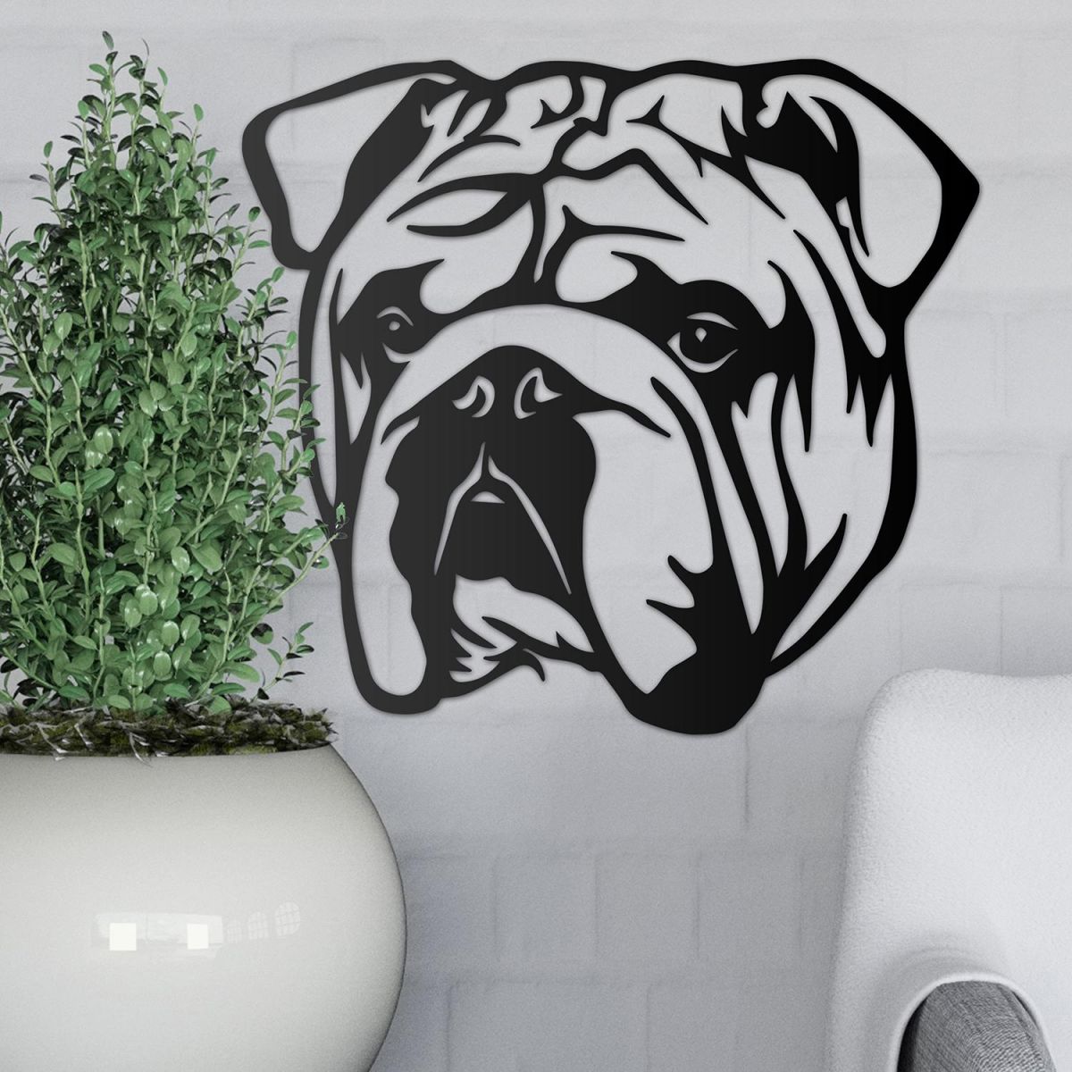 Metal Bulldog Wall Art on a Grey Wall Metal Bulldog Wall Art on a Grey Wall
