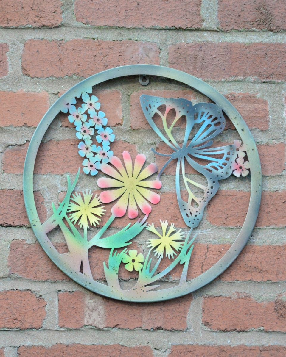 Butterfly and Flowers Silhouette Garden Wall Art main image