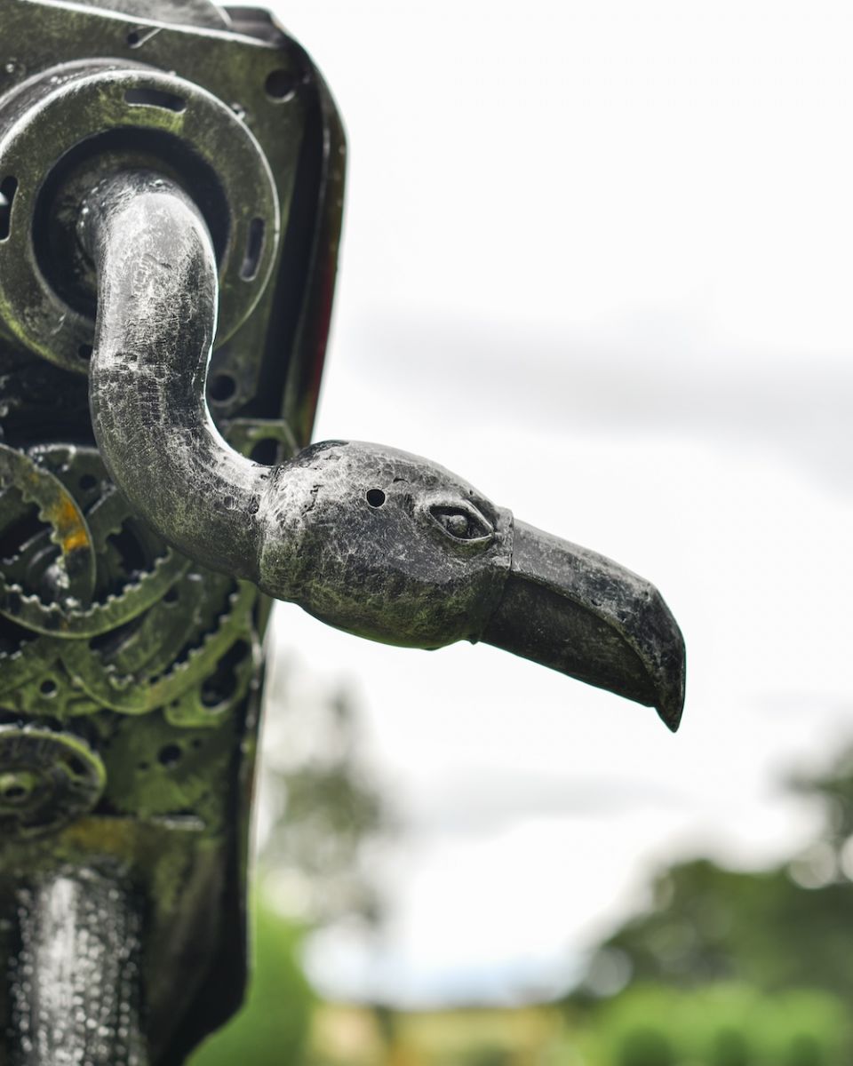 Close up of face detail on scrap metal art sculpture Close up of face detail on scrap metal art sculpture