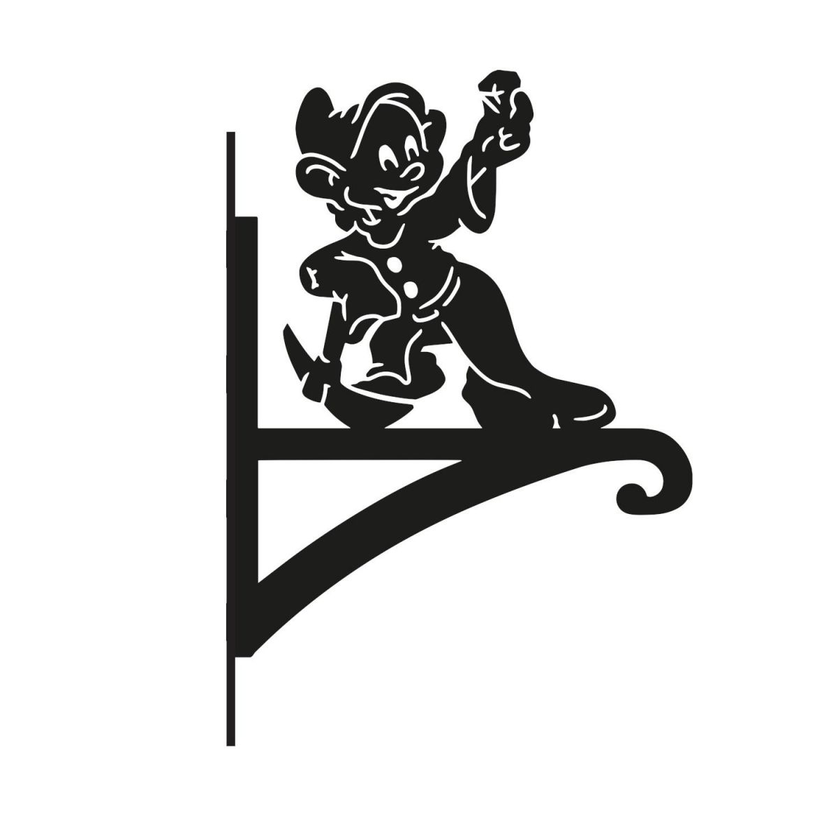 Cartoon "Diamond Wielding" Dwarf Hanging Basket Bracket on White Background Cartoon "Diamond Wielding" Dwarf Hanging Basket Bracket on White Background