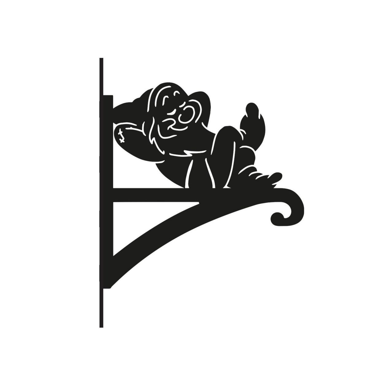 Cartoon "Sleeping" Dwarf Hanging Basket Bracket on White Background