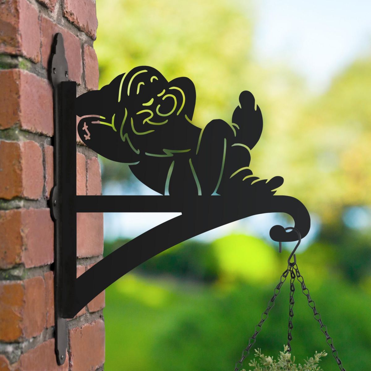 Hanging Basket Bracket with Cartoon "Sleeping" Dwarf Topper