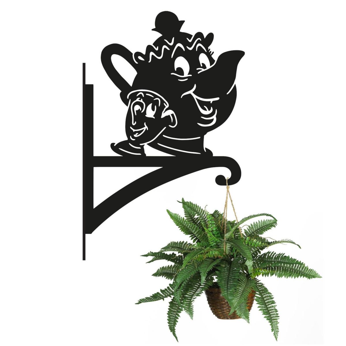 Cartoon Tea Pot & Cup Hanging Basket Bracket with Planter