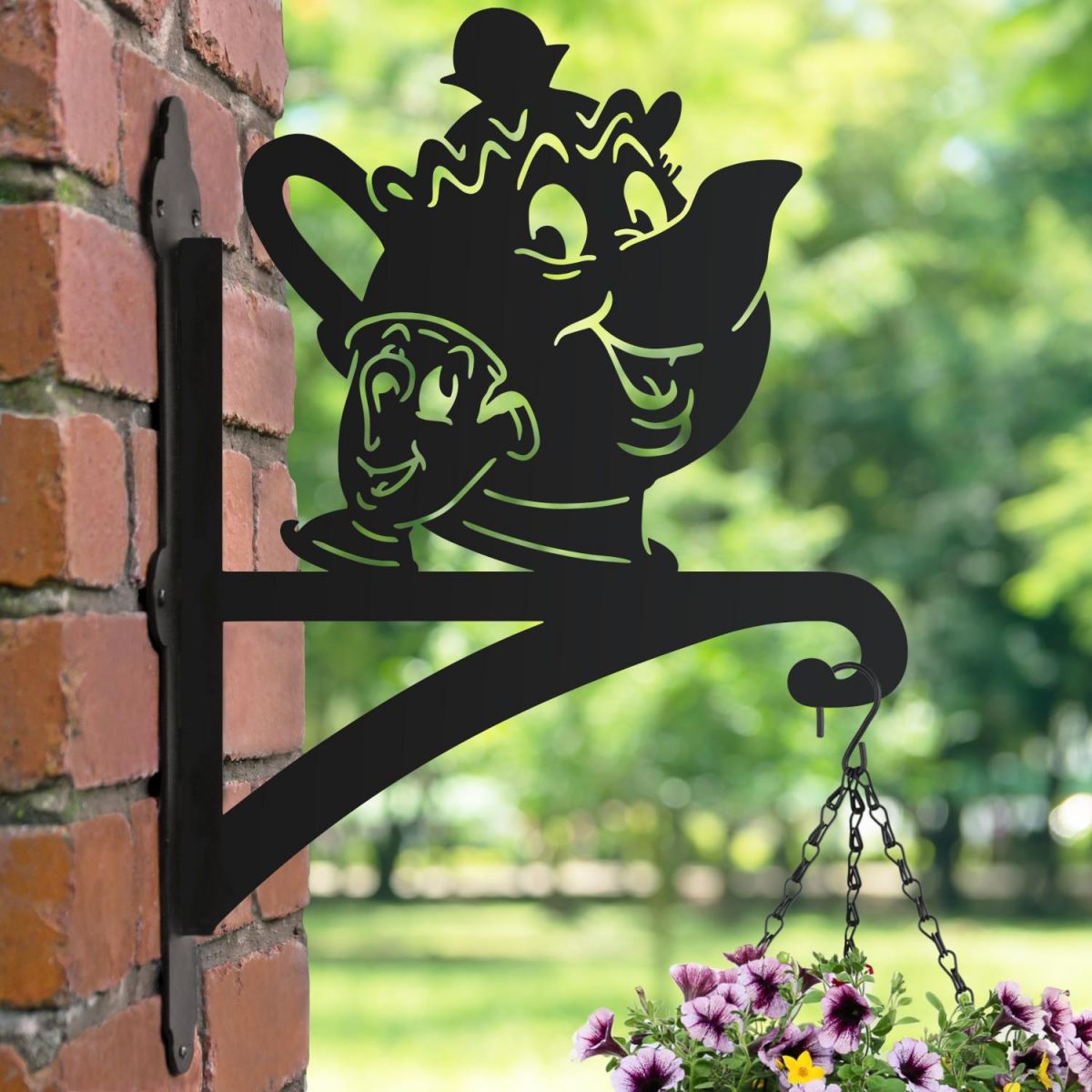 Hanging Basket Bracket with Cartoon Tea Pot & Cup Topper