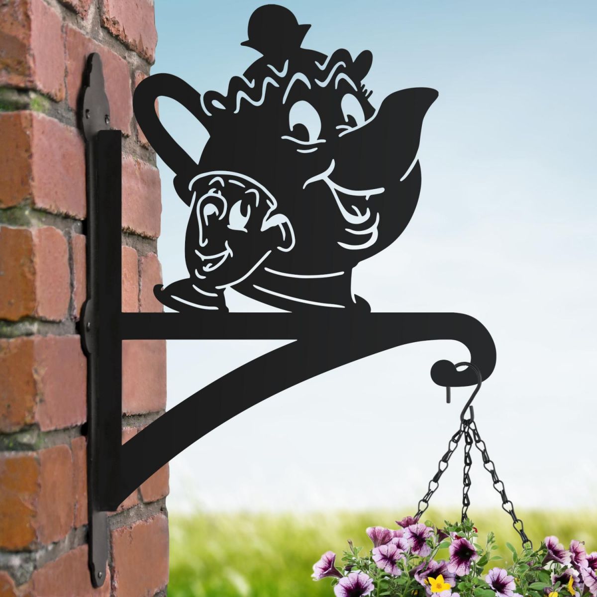 Cartoon Tea Pot & Cup Hanging Basket Bracket