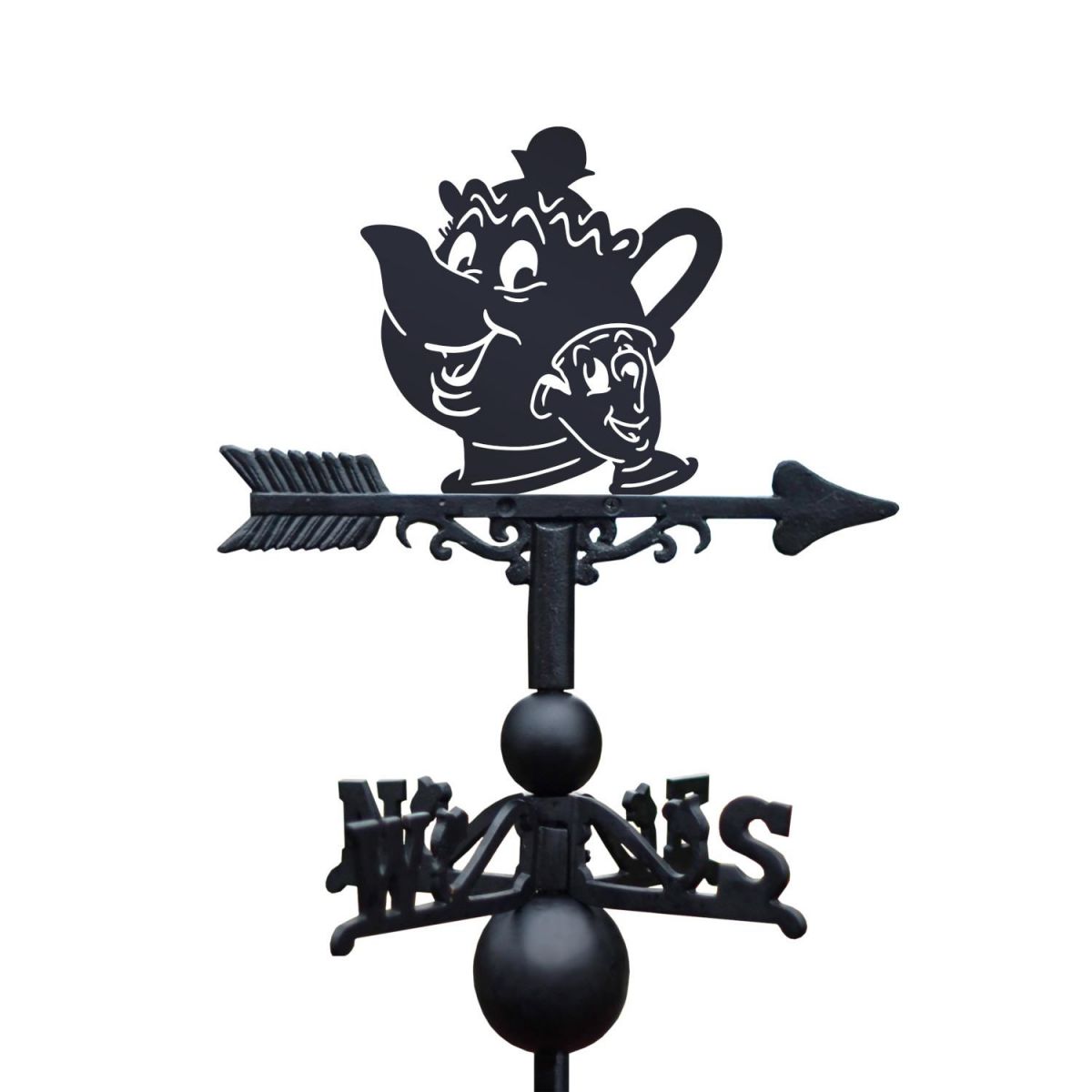 Cartoon Tea Pot & Cup Weathervane on White Background