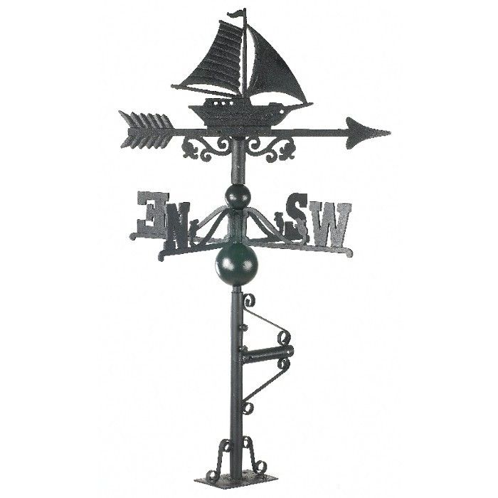 Cast Iron Sail Boat Weathervane Mounted on the Universal Bracket Vertically Cast Iron Sail Boat Weathervane Mounted on the Universal Bracket Vertically