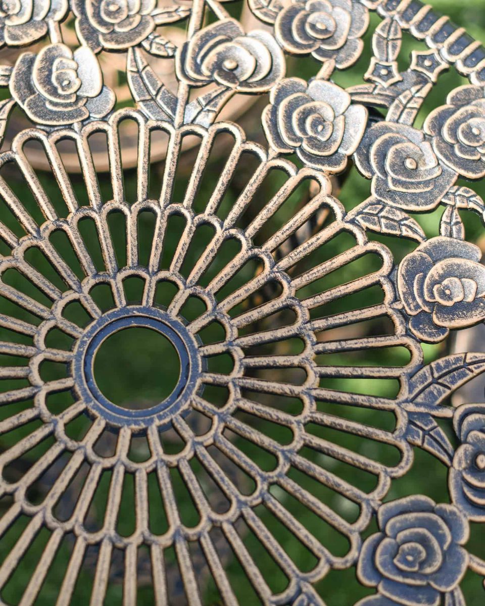Close-Up of Floral Pattern on Circular Table