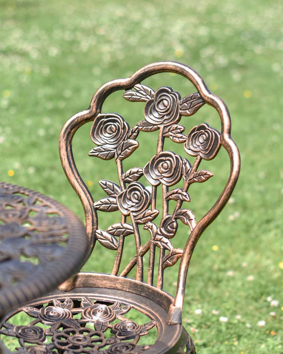 Close-Up of Chair on Cast Aluminium "Blossom" Bronze Two Seater Bistro Set