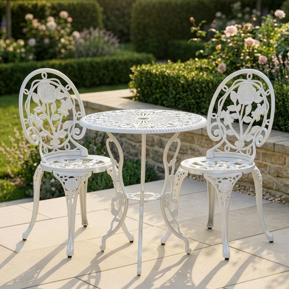 Cast Aluminium "Bouquet" White Two Seater Bistro Set digital illustration