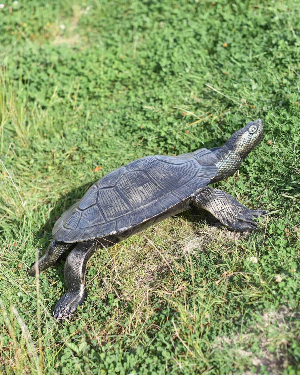 Close-Up of Cast Aluminium "Free Roam" Turtle Garden Sculpture