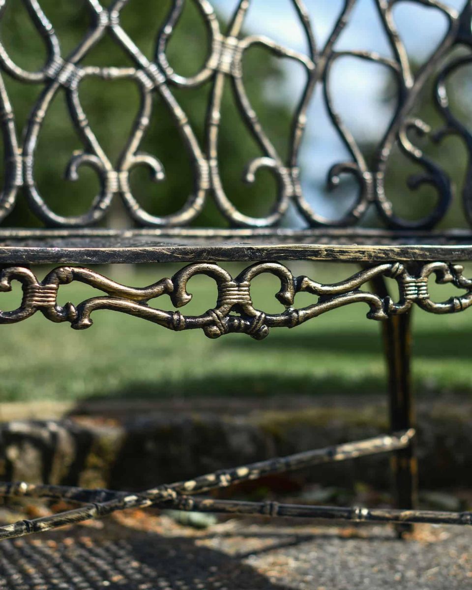 Close-Up of Pattern on Cast Aluminium "Halter" Two Seater Garden Bench Close-Up of Pattern on Cast Aluminium "Halter" Two Seater Garden Bench
