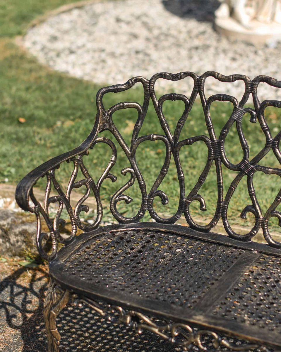 Close-Up of Cast Aluminium "Halter" Two Seater Garden Bench Close-Up of Cast Aluminium "Halter" Two Seater Garden Bench