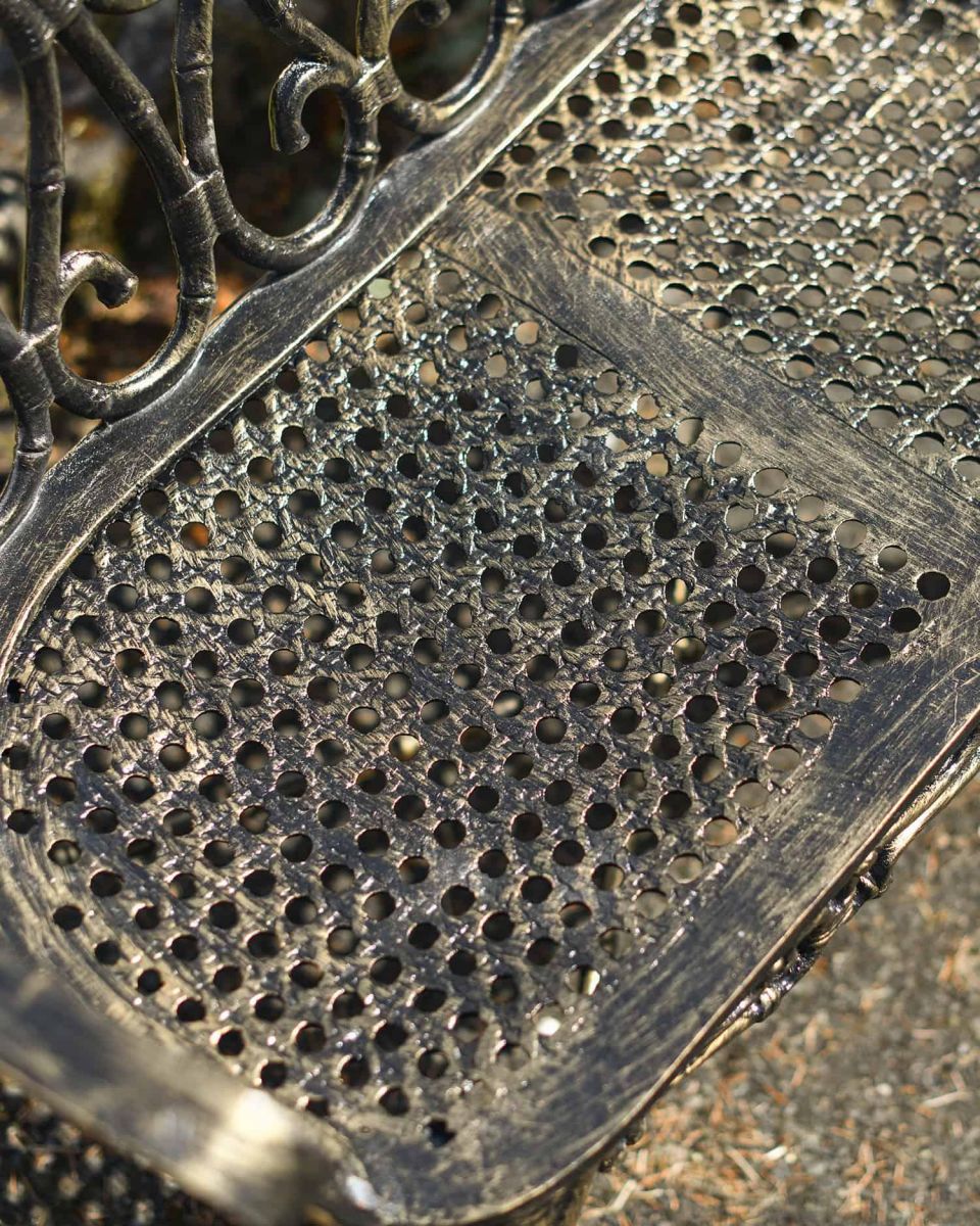 Close-Up of Seat on Cast Aluminium "Halter" Two Seater Garden Bench Close-Up of Seat on Cast Aluminium "Halter" Two Seater Garden Bench