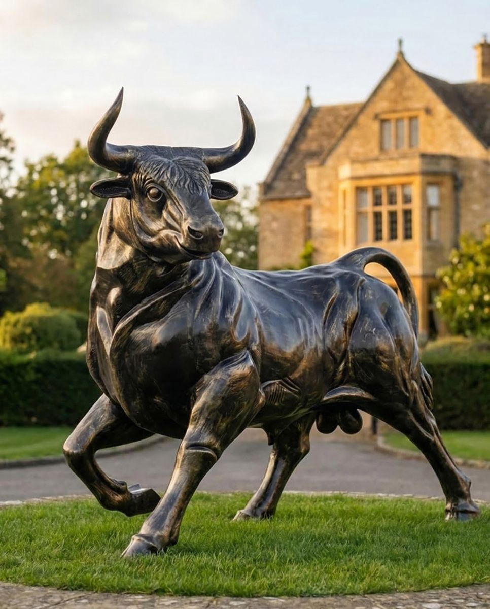 Cast Aluminium "Raging Bull" Garden Sculpture digital illustration