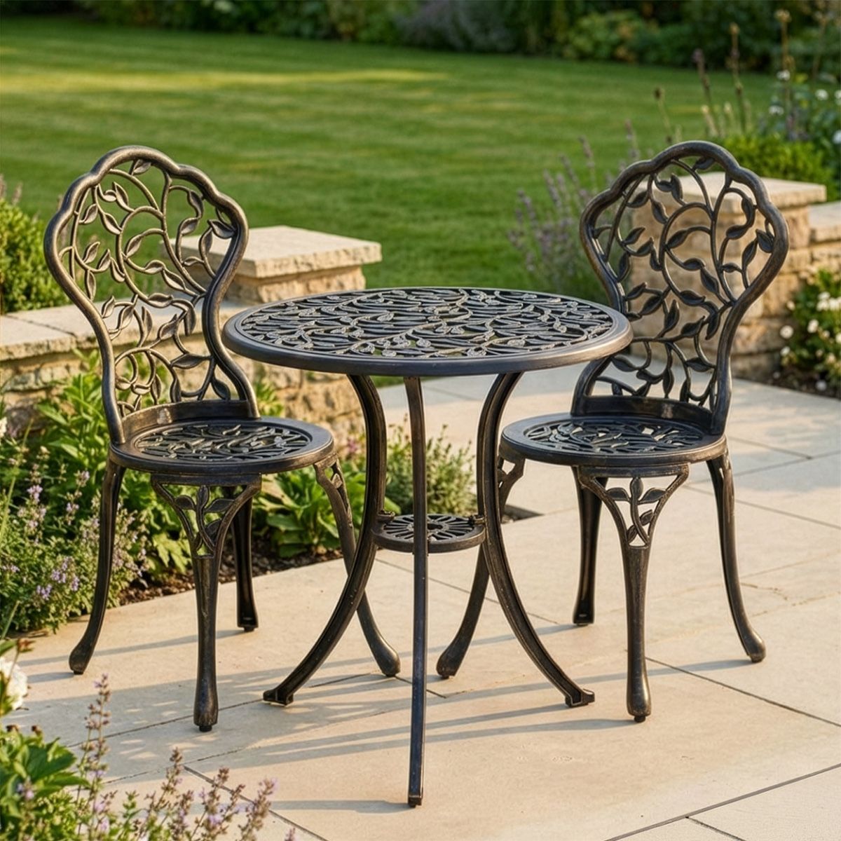 Cast Aluminium "Rosette" Bronze Two Seater Bistro Set digital illustration