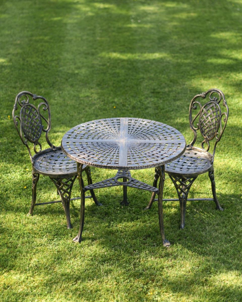 Situ Shot of Cast Aluminium "Athena" Two Seater Outdoor Bistro Set Situ Shot of Cast Aluminium "Athena" Two Seater Outdoor Bistro Set