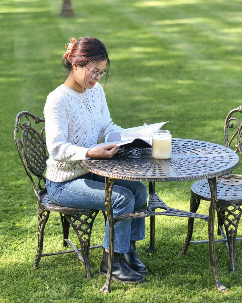 Scale Shot of Cast Aluminium "Athena" Two Seater Outdoor Bistro Set Scale Shot of Cast Aluminium "Athena" Two Seater Outdoor Bistro Set