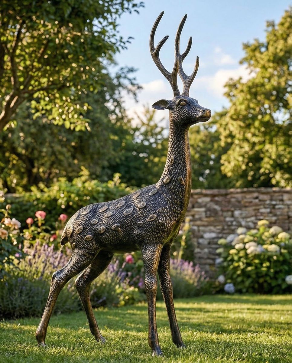 Cast Aluminium "Chiral" Freestanding Spotted Deer Garden Sculpture digital illustration