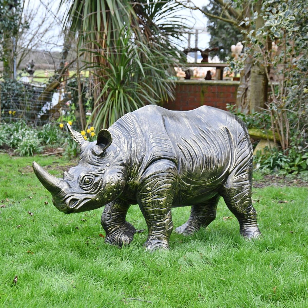 Cast Aluminium "Colossus" African Baby Rhino Garden Sculpture in Brushed Bronze