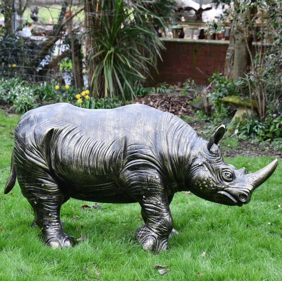 Cast Aluminium "Colossus" African Baby Rhino Garden Sculpture in Brushed Bronze