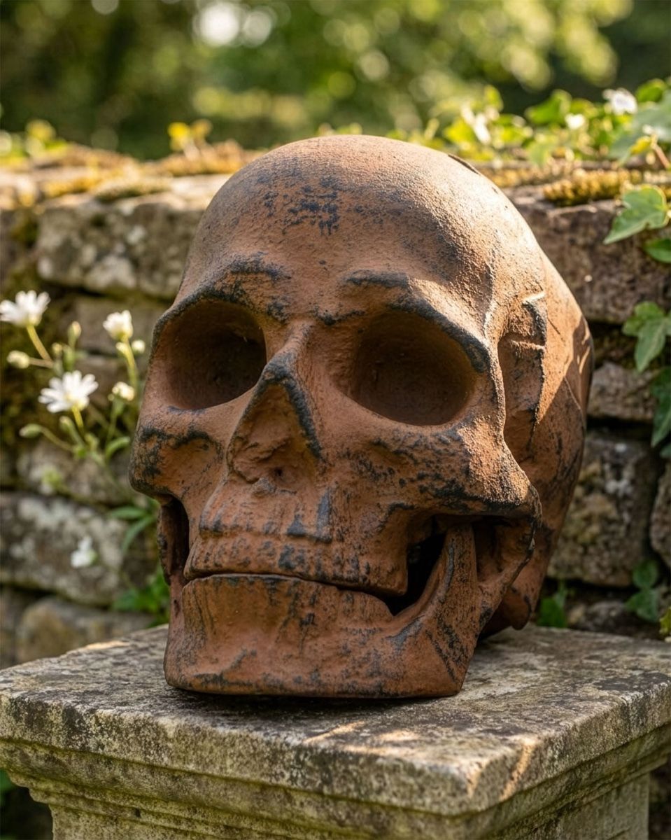 Cast Aluminium Dark Rustic Skull Ornament Digital Illustration