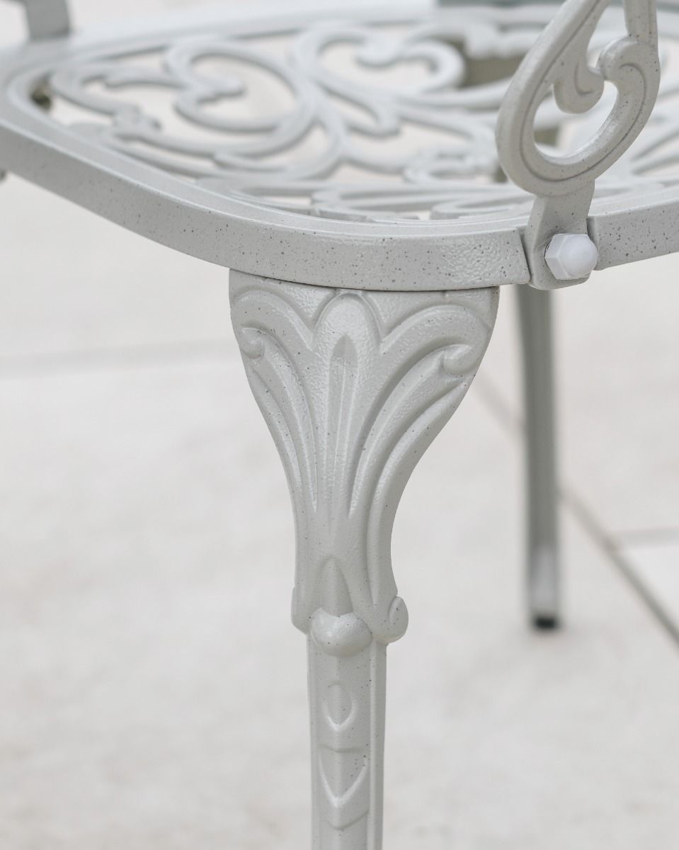 Cast Aluminium "Elstow" White Two Seater Bistro Set Seat Leg Detail