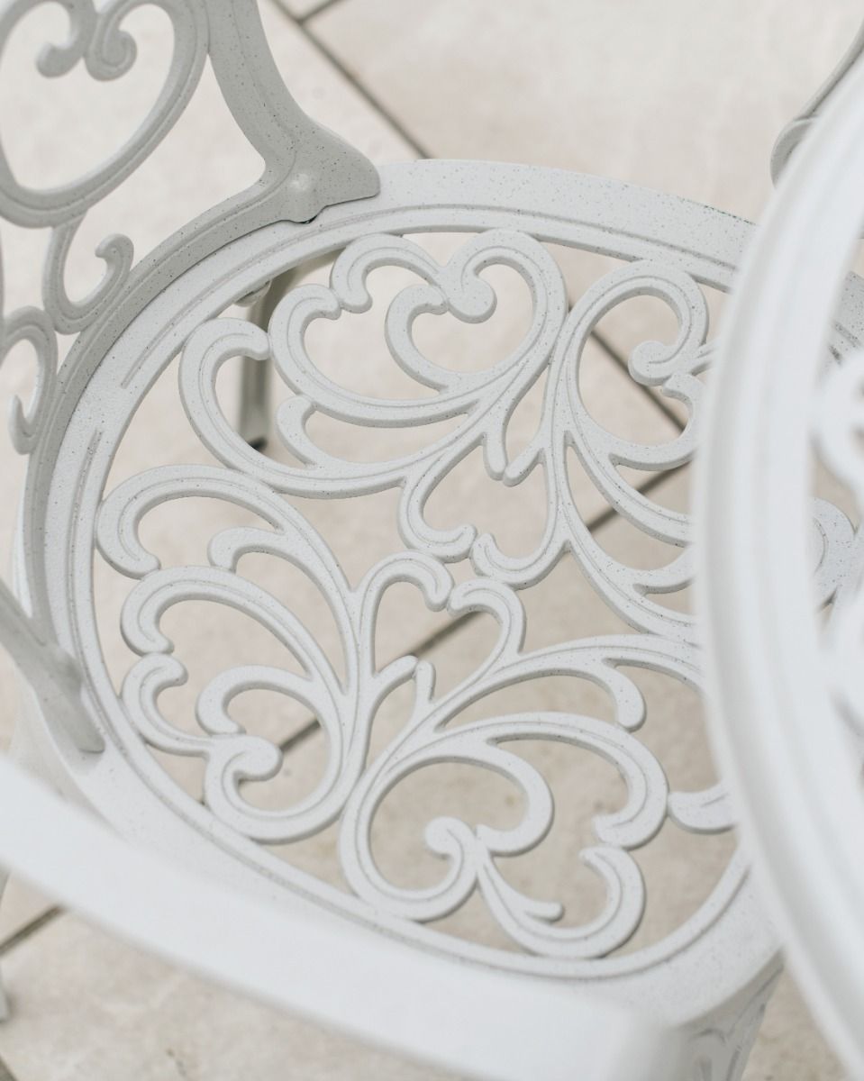 Cast Aluminium "Elstow" White Two Seater Bistro Set Seat Detailing