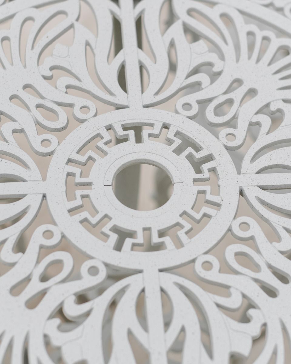 Cast Aluminium "Elstow" White Two Seater Bistro Set Table Close Up Detail