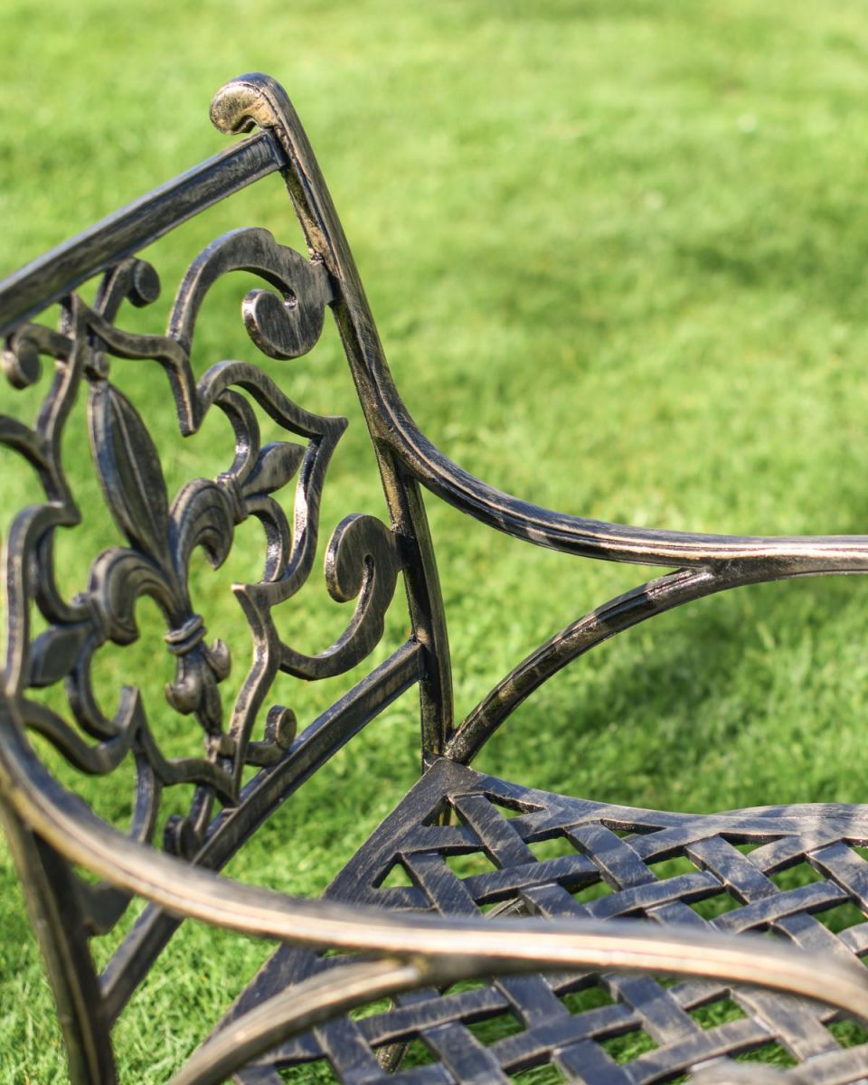 Close-Up of Chair for Cast Aluminium "Flourish" Fleur-de-Lys Four Seater Table & Chair Set