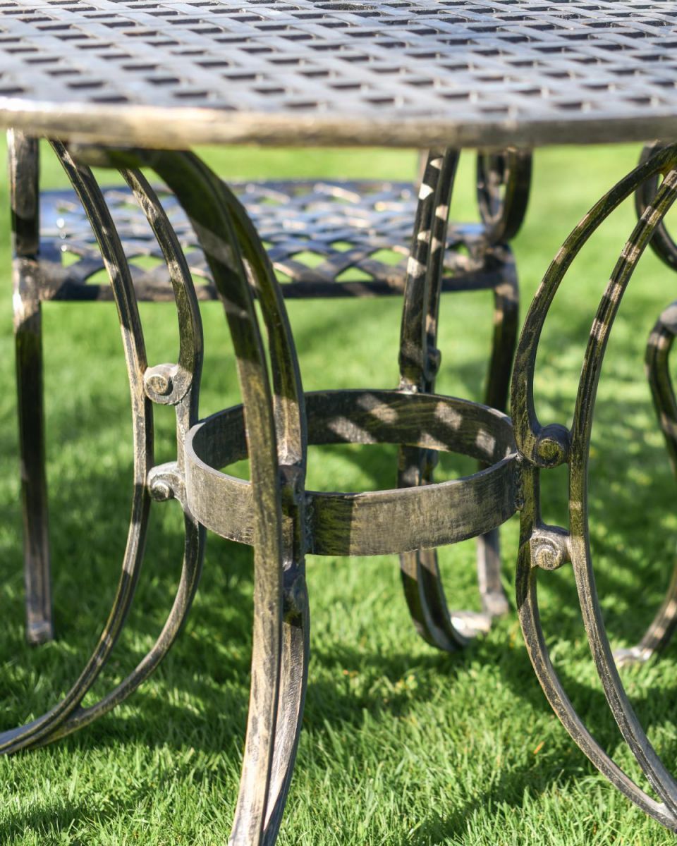 Close-Up of Leg Supports for Cast Aluminium "Flourish" Fleur-de-Lys Four Seater Table & Chair Set