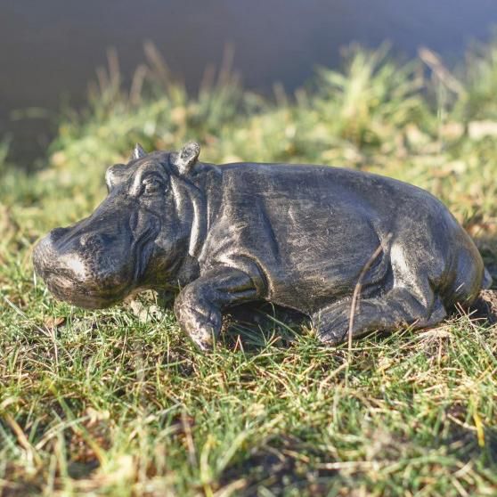 Cast Aluminium Harriet Hippo Garden Sculpture in situ