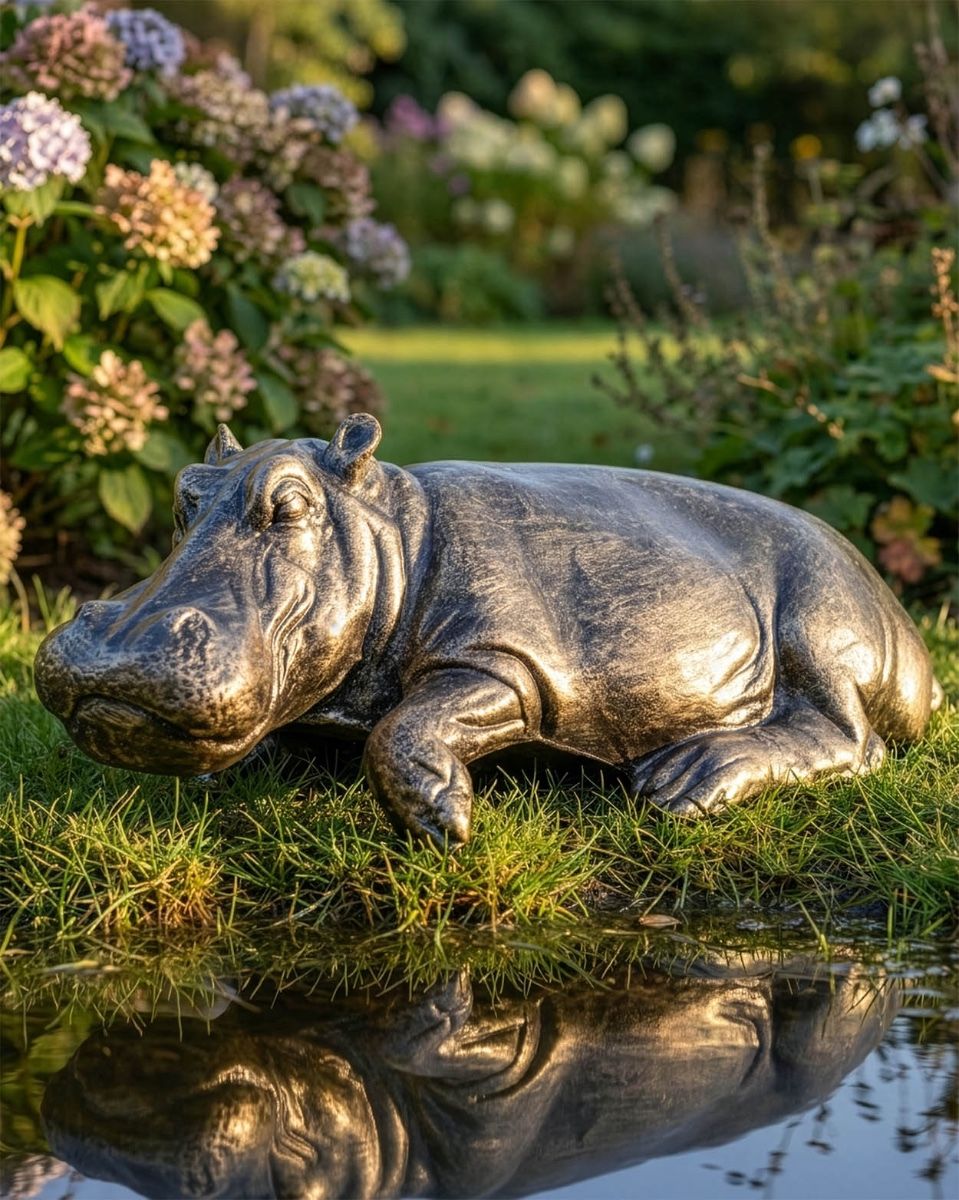 Cast Aluminium Harriet Hippo Garden Sculpture Digital Illustration