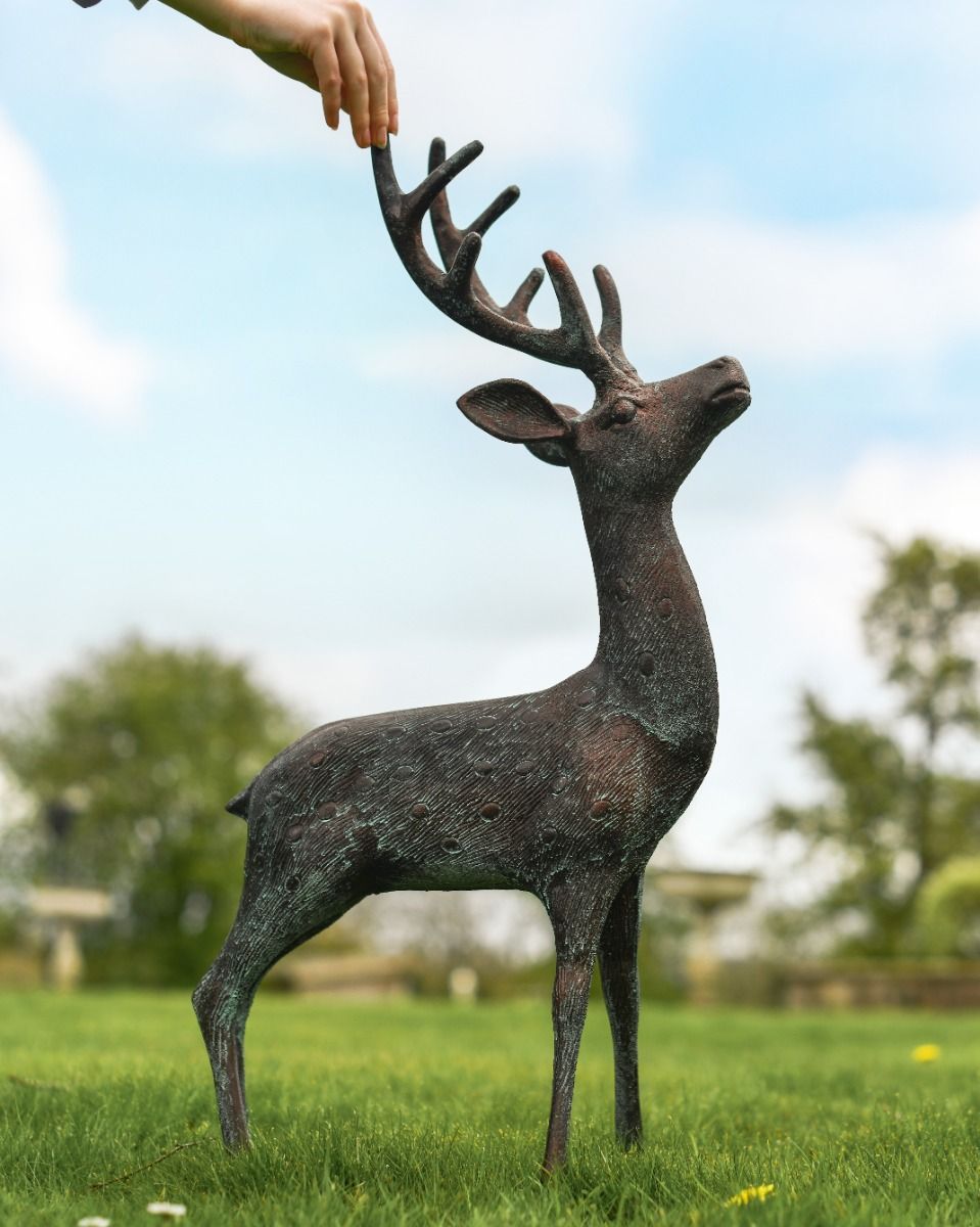 Cast Aluminium "Jasper" Head Up Stag in Verdigris to Scale