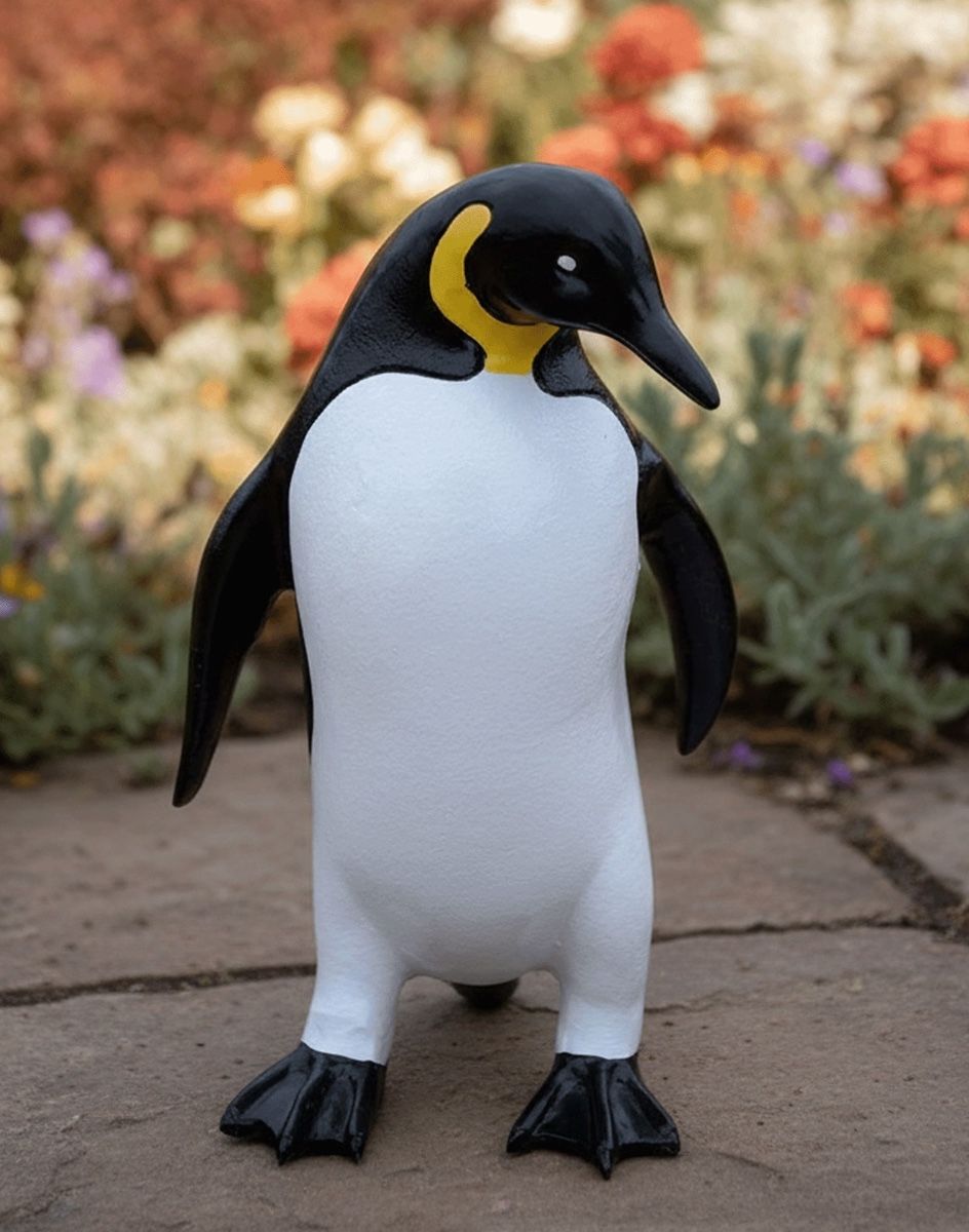 Cast Aluminium Penguin Garden Sculpture Digital Illustration