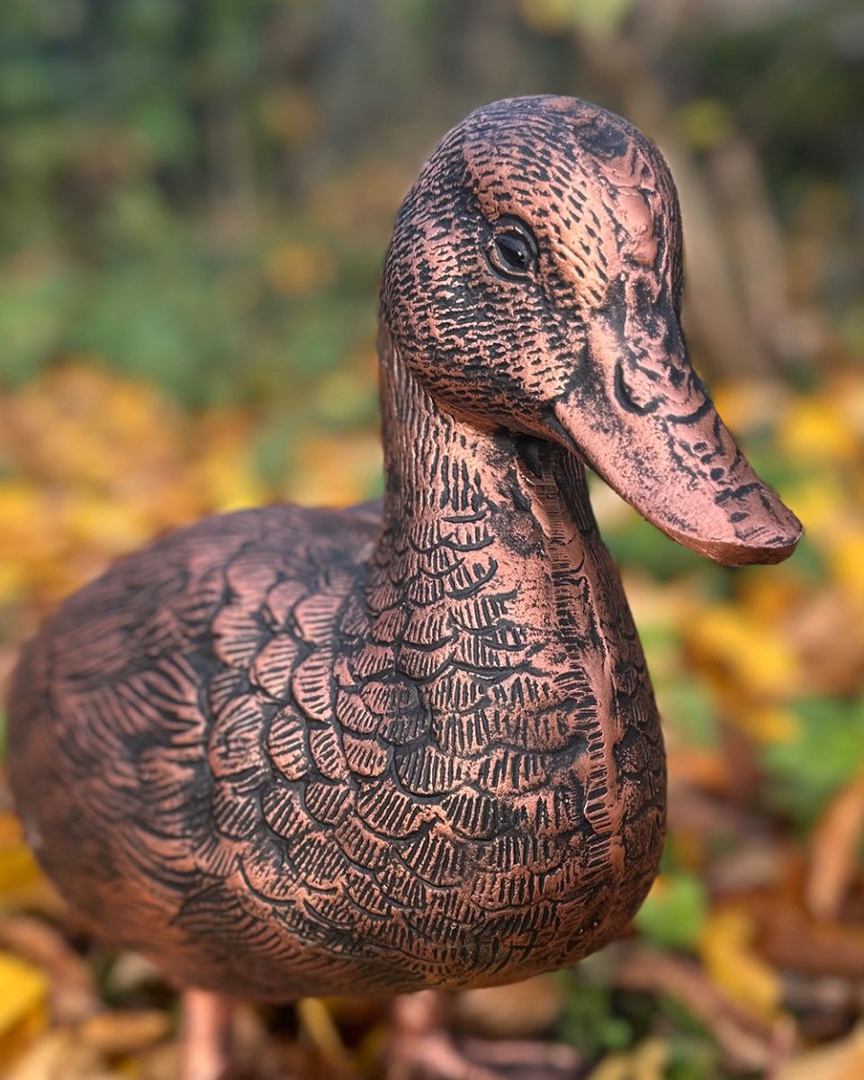 Cast Aluminium "Puddles" The Duck Garden Sculpture In Bronze Close Up Cast Aluminium "Puddles" The Duck Garden Sculpture In Bronze Close Up