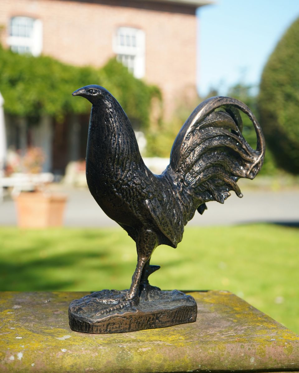 Cast aluminium rooster garden sculpture