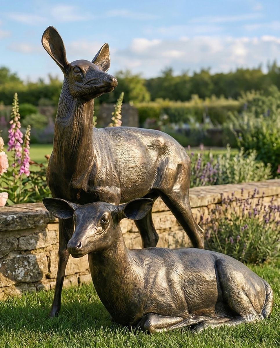 Cast Aluminium Sitting & Standing Doe Set - Looking Left digital illustration