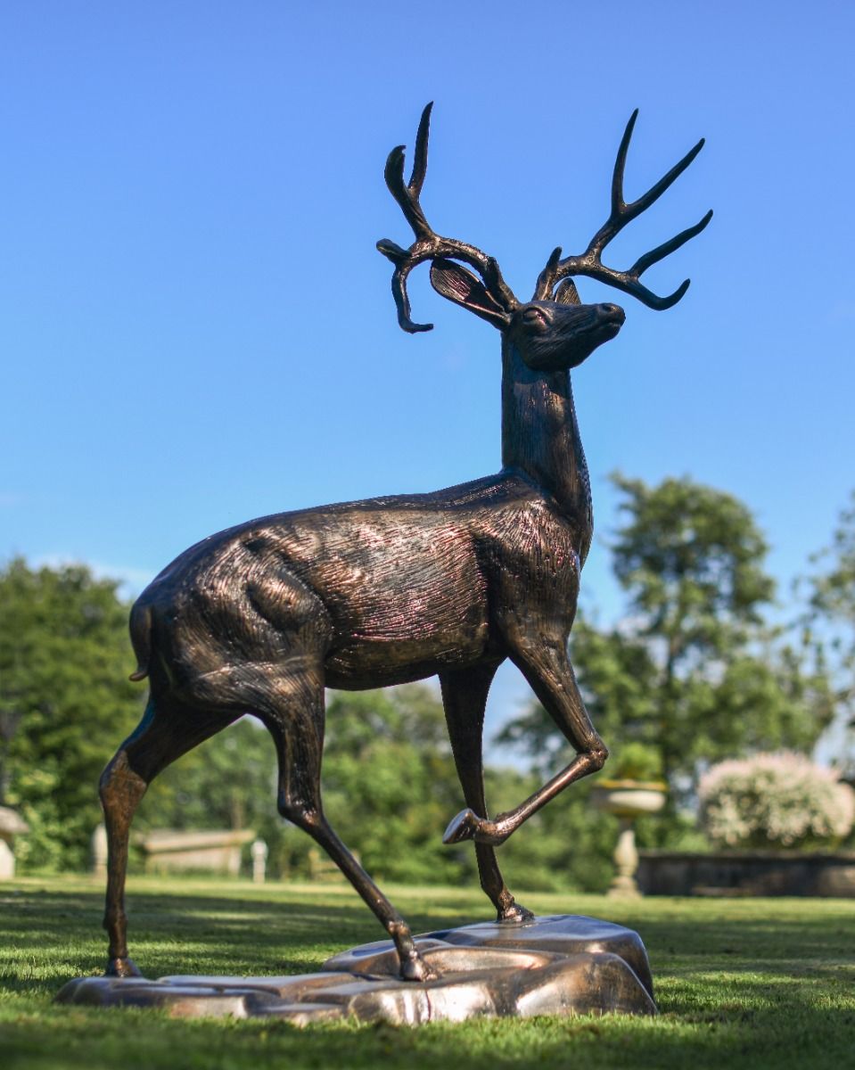 Cast Aluminum "Farnam" Stag on Rock Garden Sculpture
