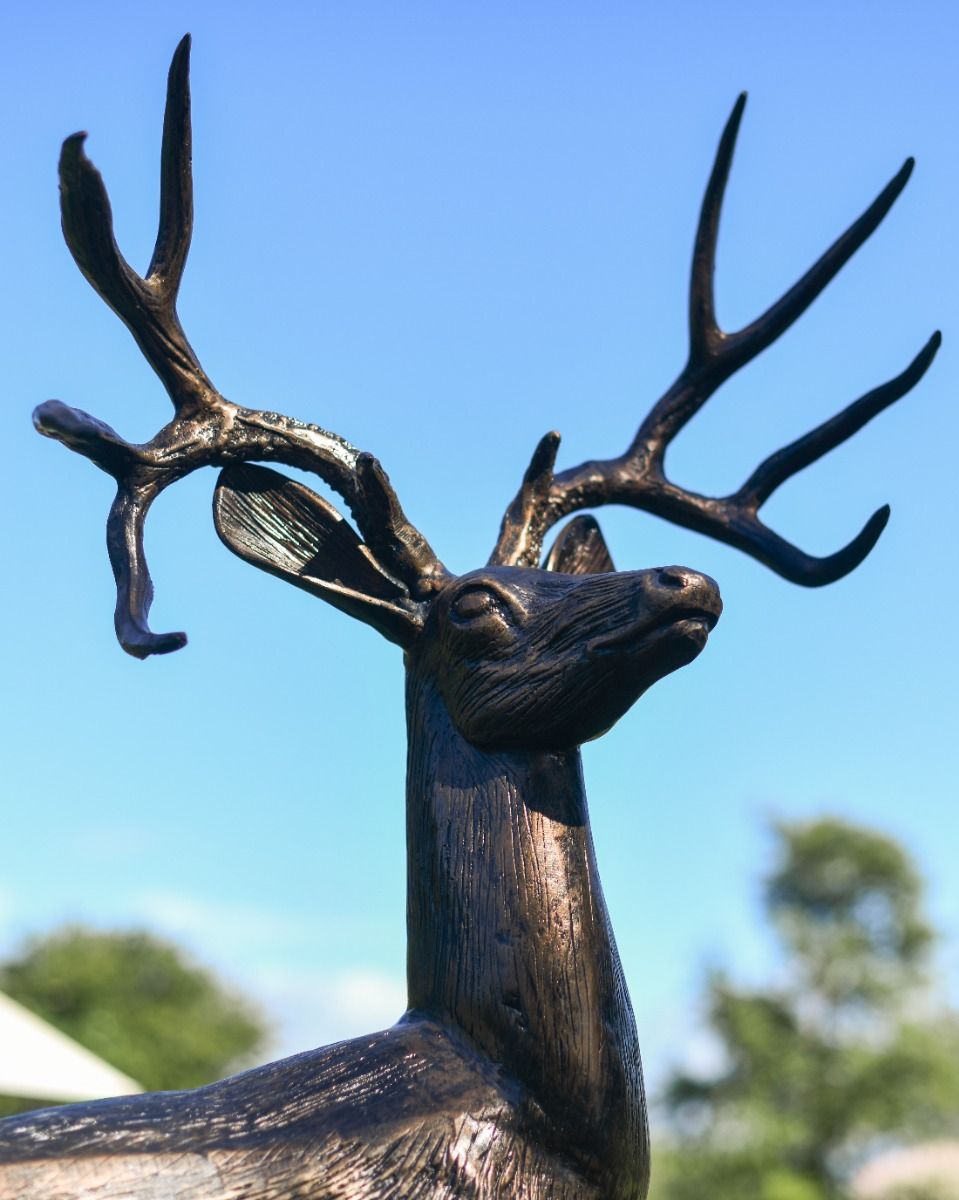 Cast Aluminum "Farnam" Stag on Rock Garden Sculpture Face Details