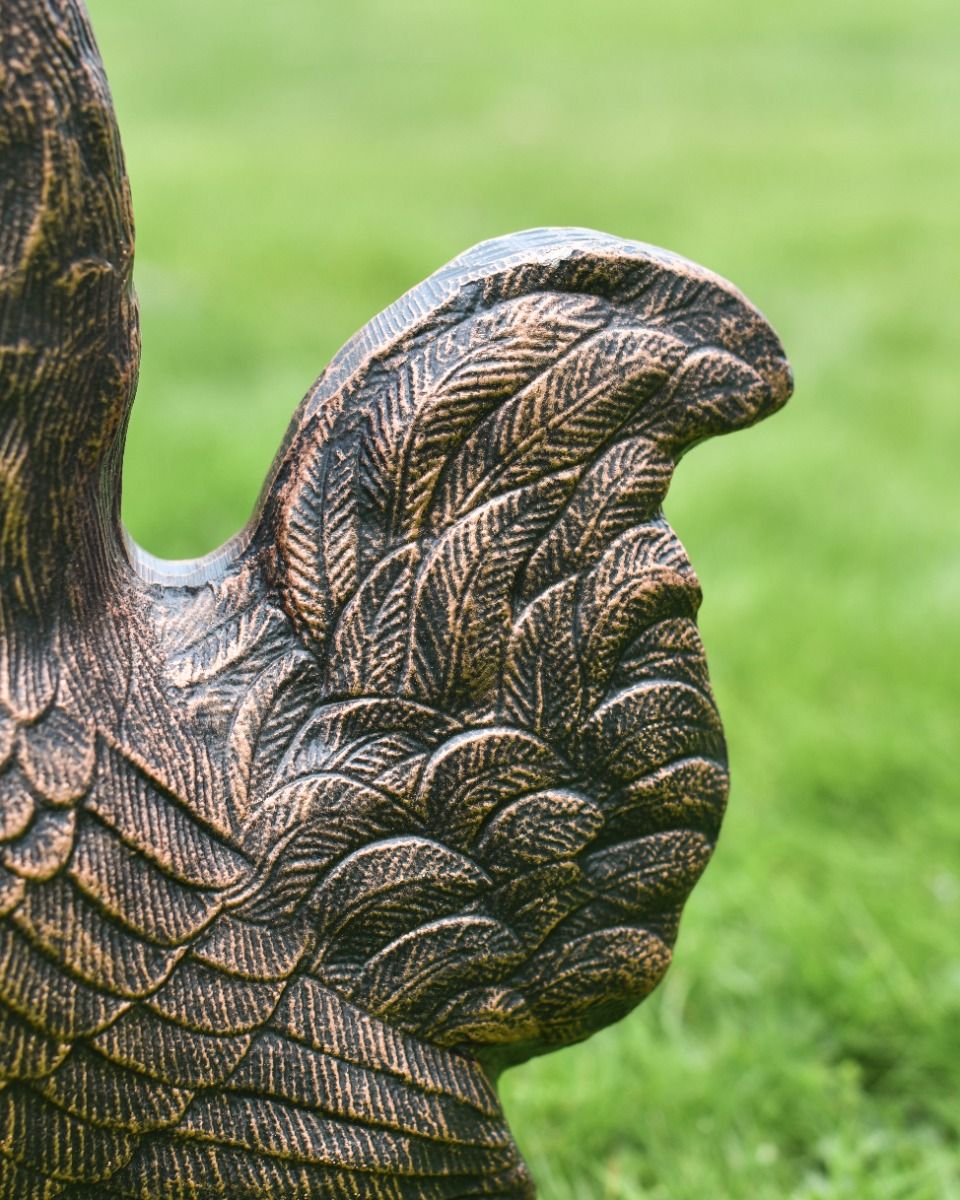 Cast Aluminum "Margary" Chicken Garden Sculpture in Copper Finish Tail Close Up
