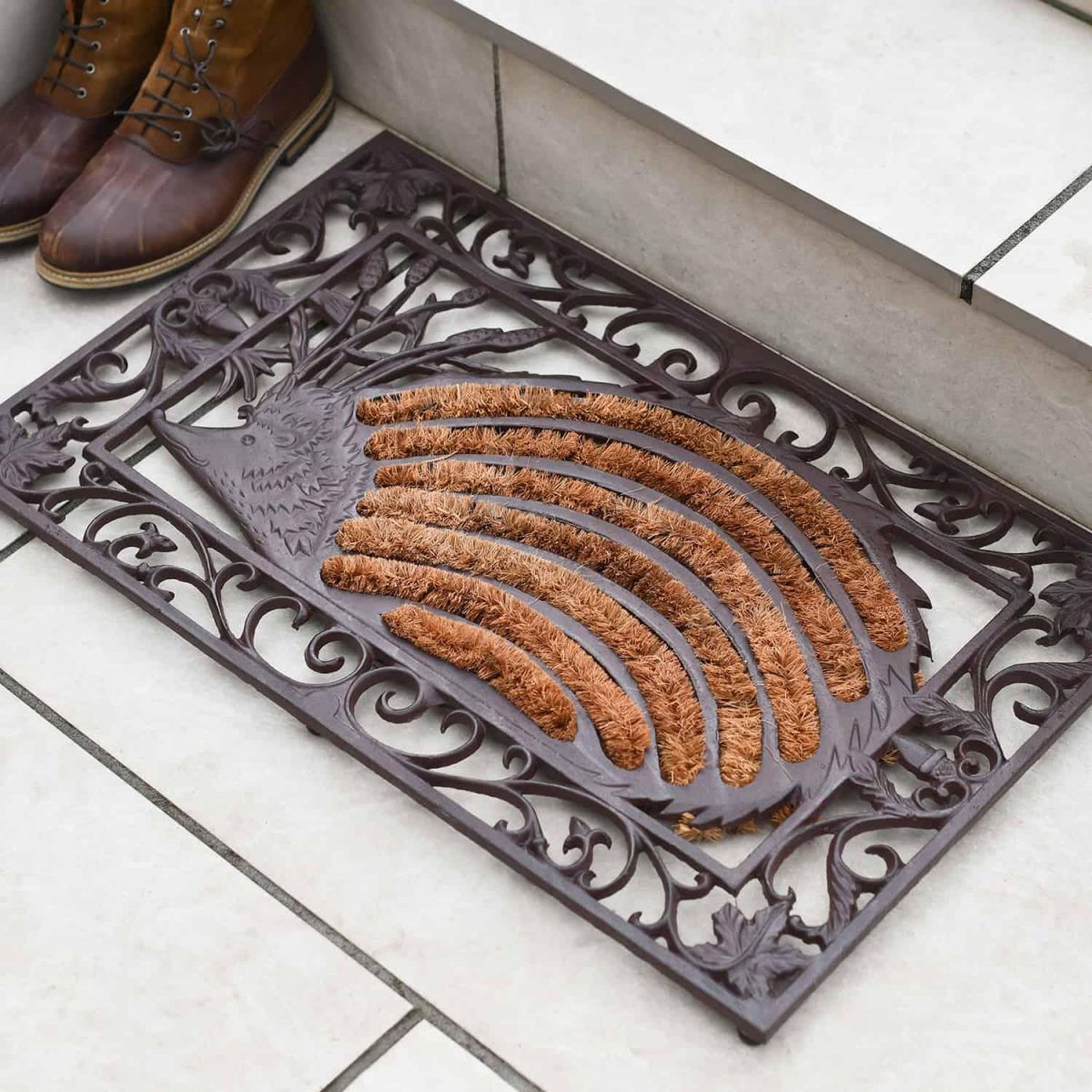 Cast Iron 2-in-1 "Harry the Hedgehog" Rectangular Doormat & Boot Scraper