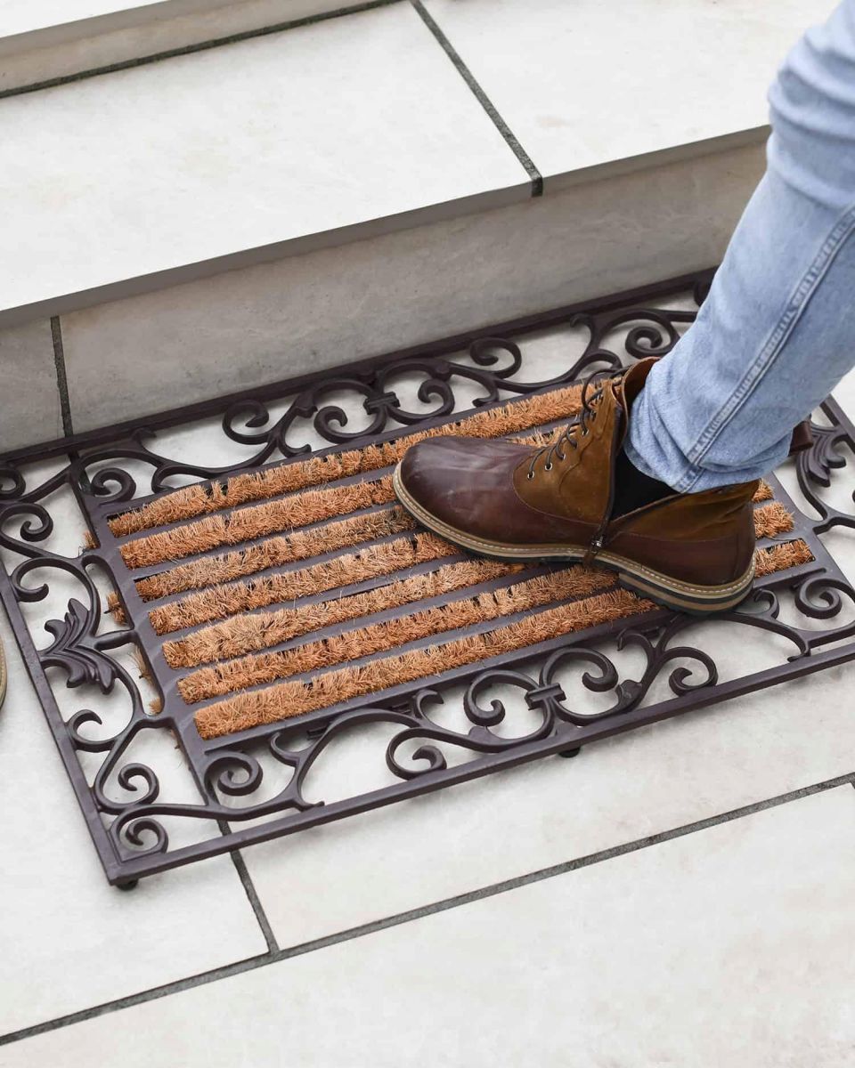 Scale Shot of Cast Iron 2-in-1 Ornate "Aureate" Rectangular Doormat & Boot Scraper