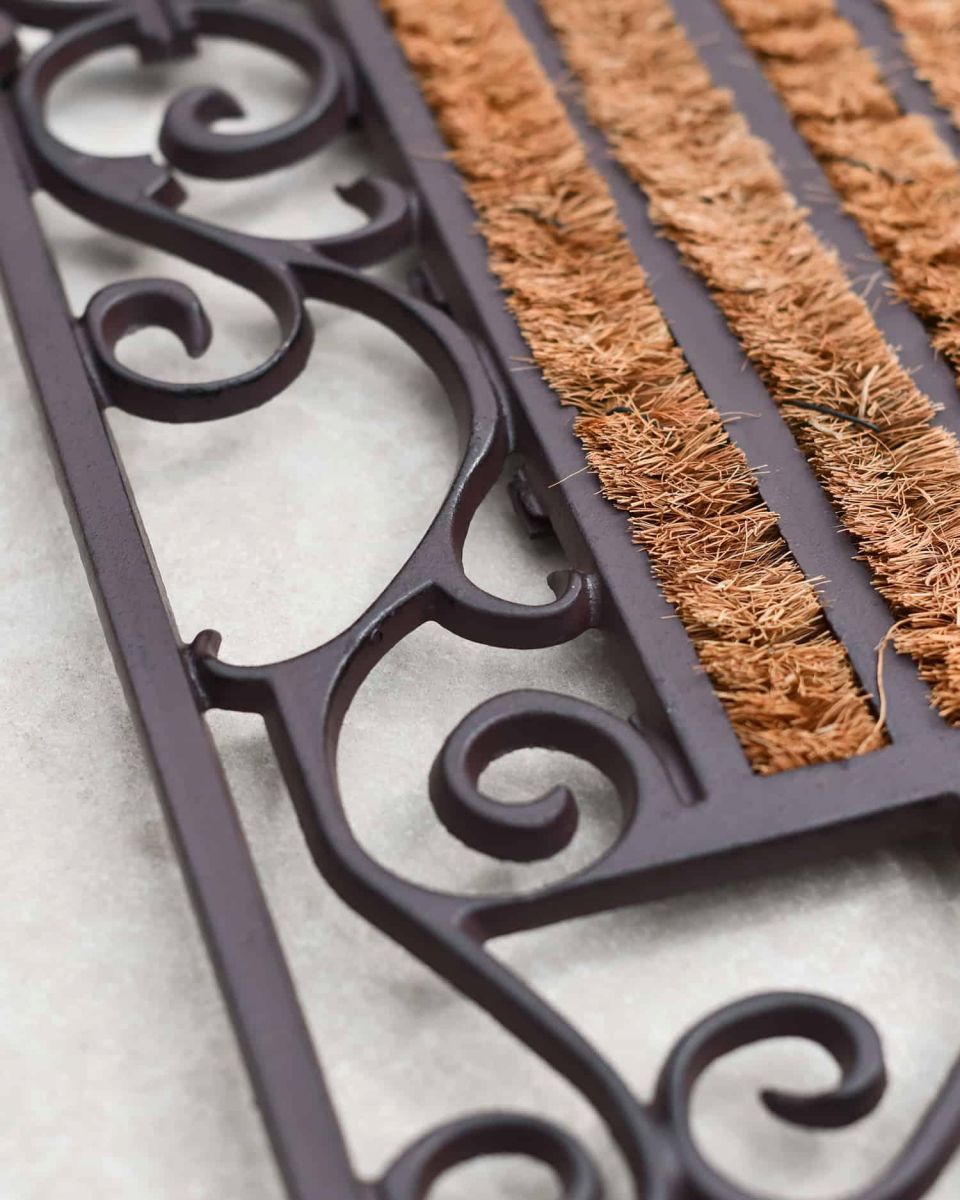 Close-Up of Cast Iron 2-in-1 Ornate "Aureate" Rectangular Doormat & Boot Scraper in Situ